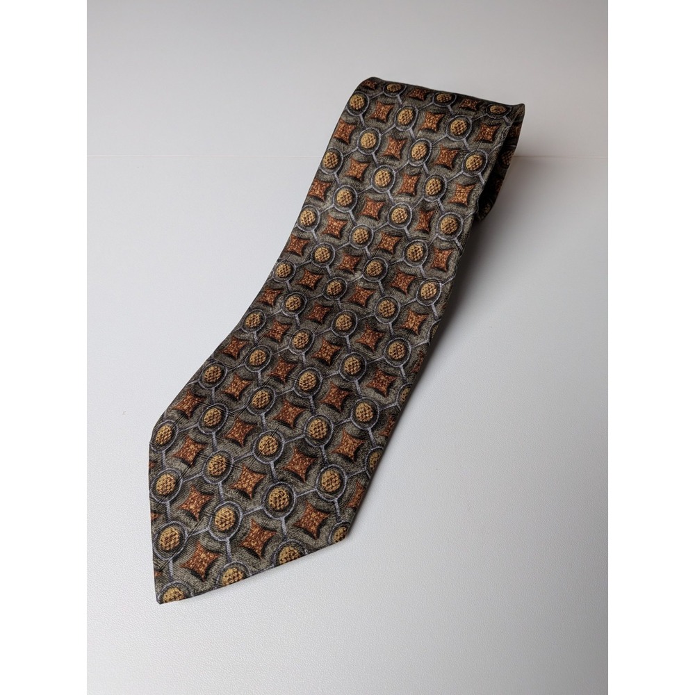 Ermenegildo Zegna Tie Disegno Esclusivo Silk Geometric Medallion Olive Gold...